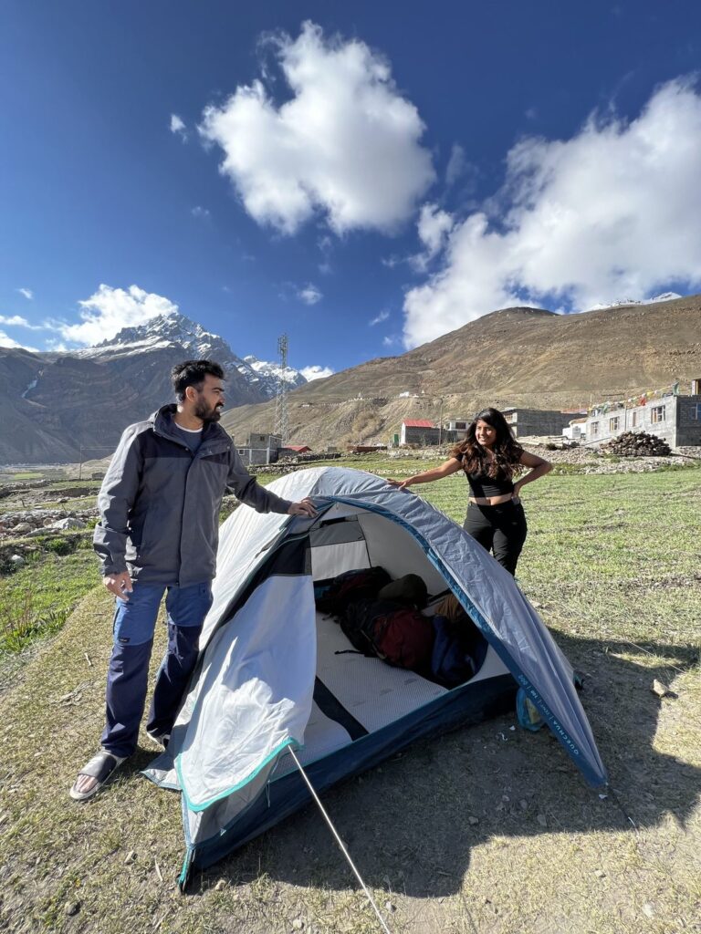 Setting up our tent in Losar village